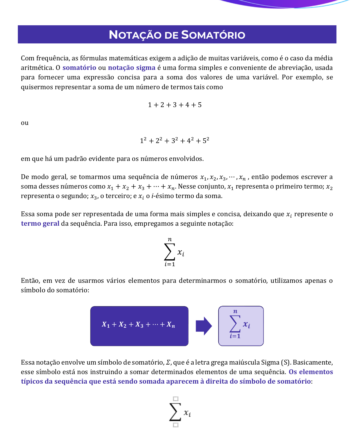 Matemática, SIM OU NÃO. - A notação Sigma, somatório de expressões  algébricas!