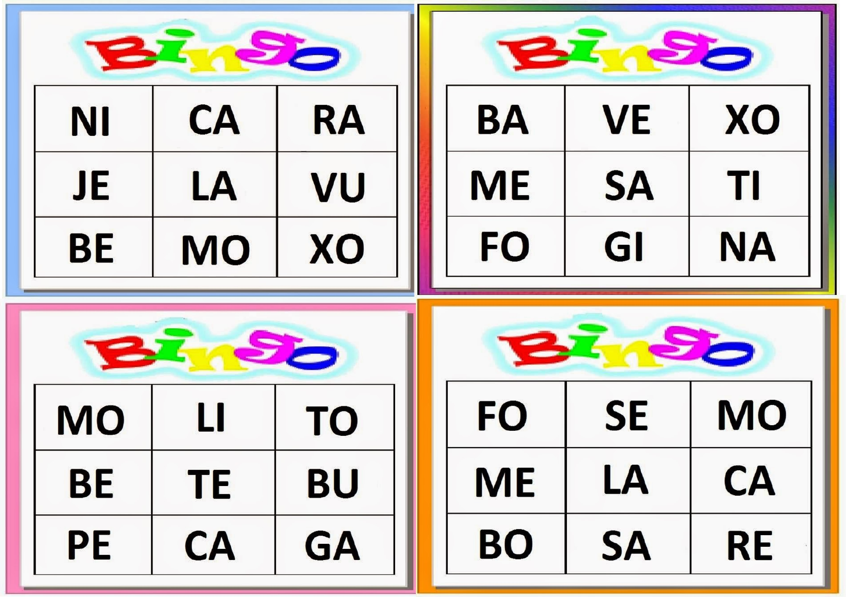 Bingo Das Silabas Pedagogia