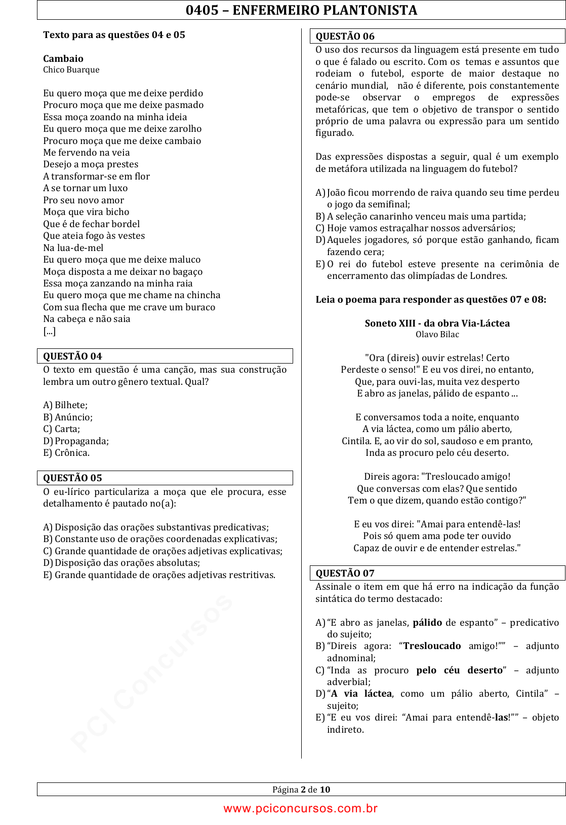 Prova Pref. EusébioCE - PRÓ-MUNICÍPIO - 2013 - para Enfermeiro  Plantonista.pdf - Provas de Concursos Públicos