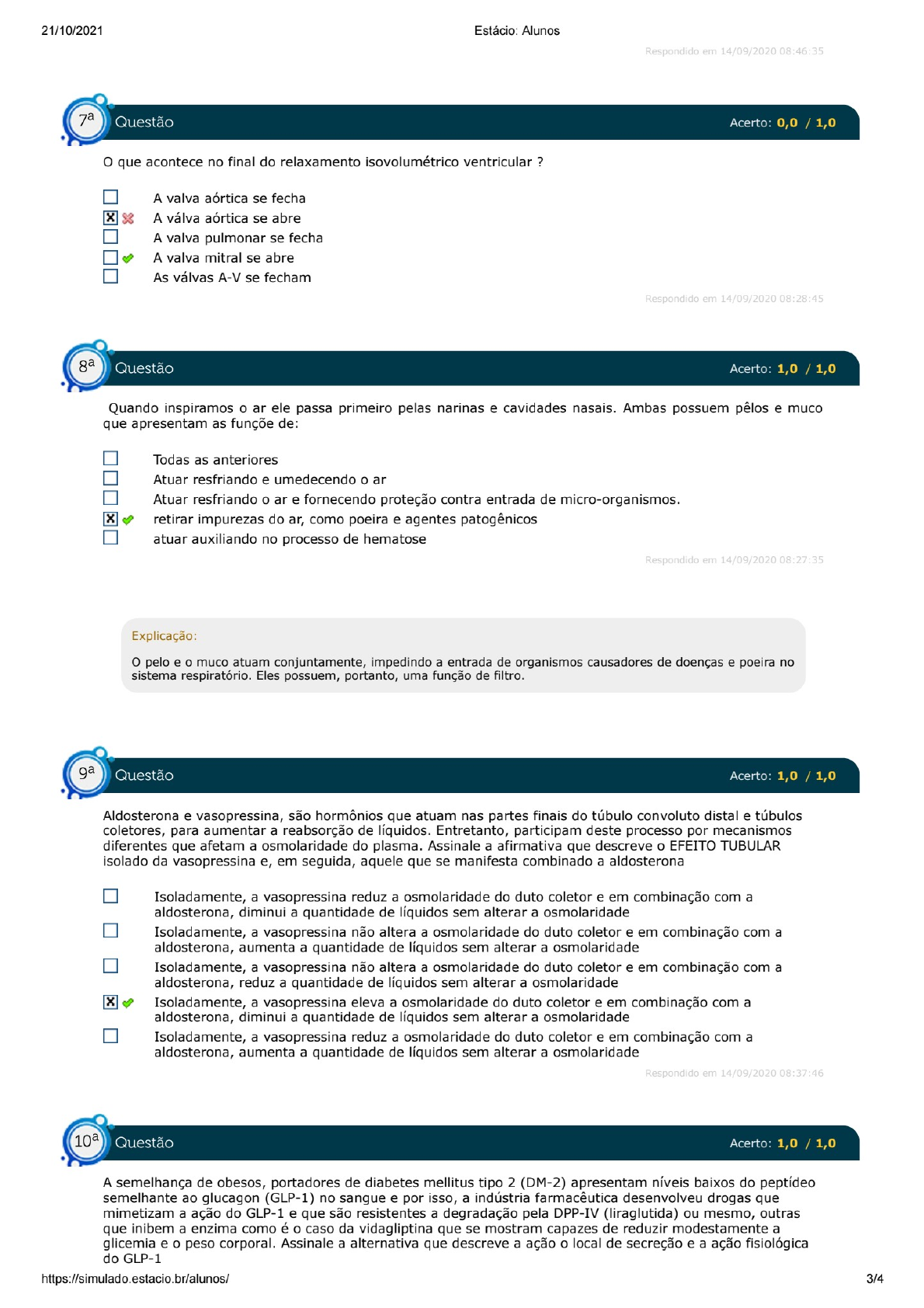 Simulado Fisiologia Integrativa Do Corpo Humano Est Cio Fisiologia I