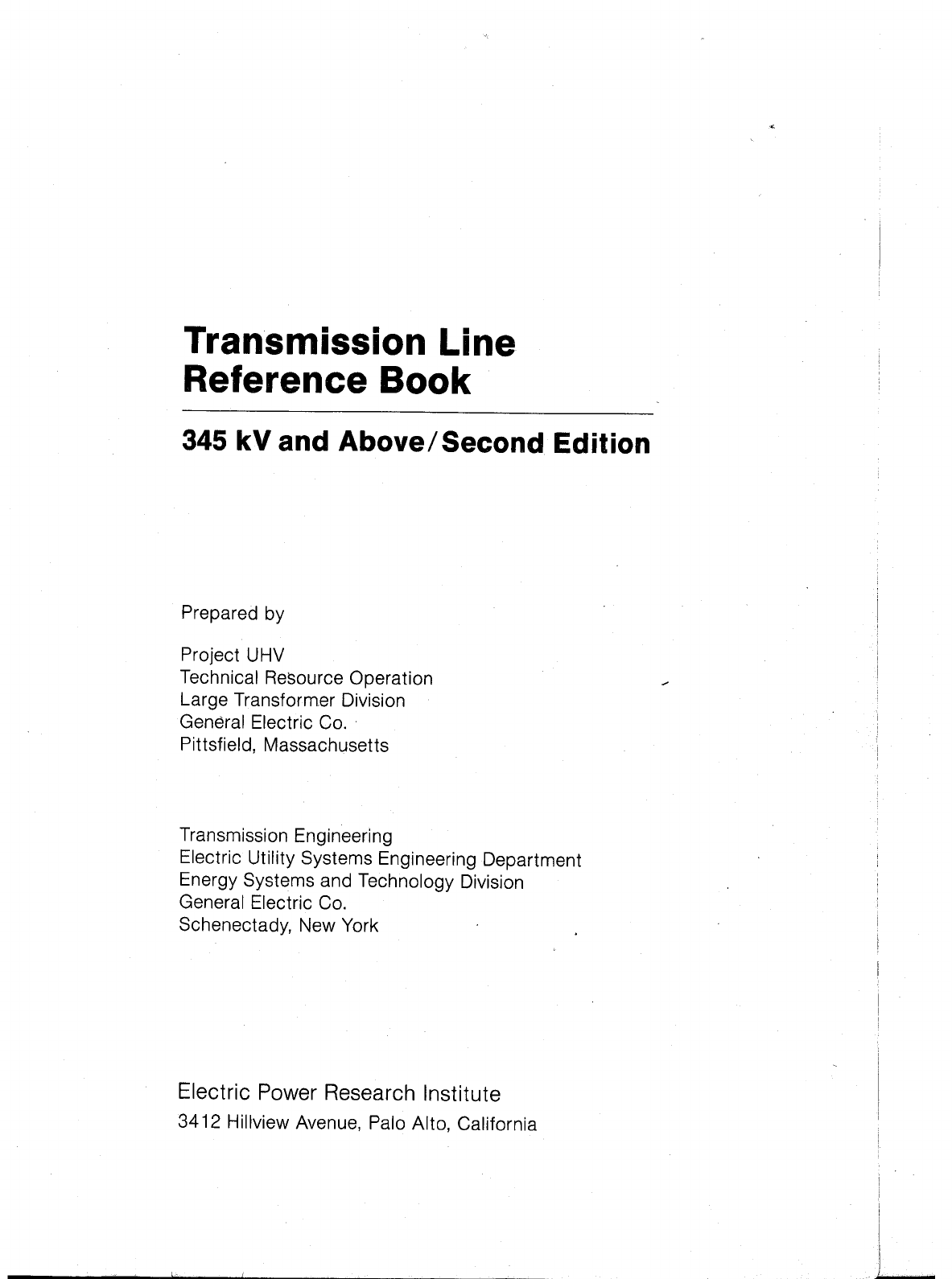 transmission line reference book 345 kv and above epri 1982 Linhas