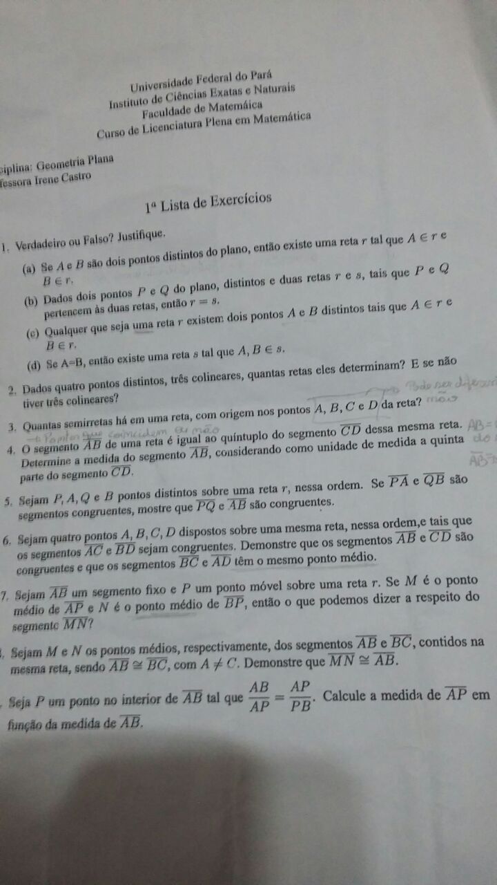 Lista De Exerc Cio Da Professora Irene - Geometria Euclidiana Plana