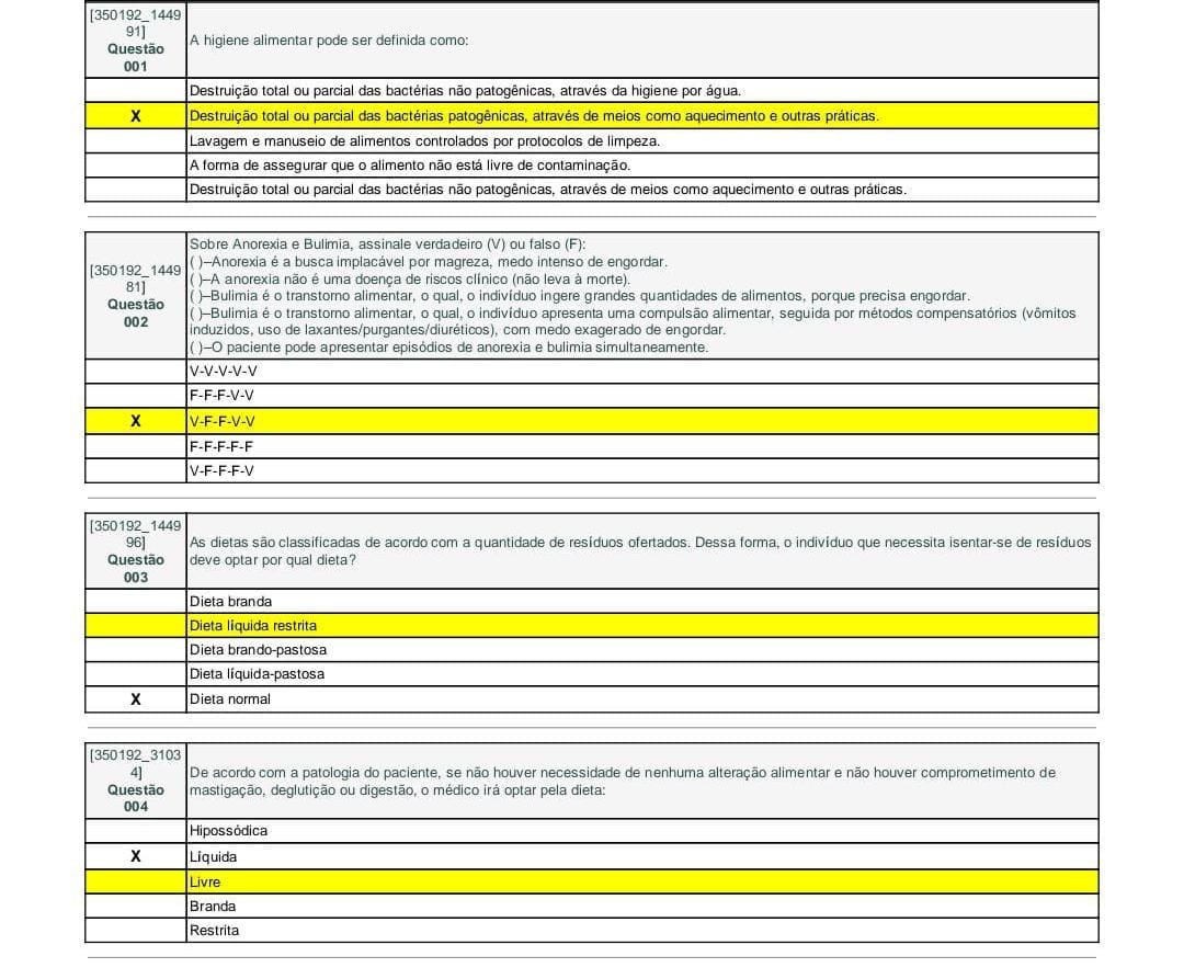 Nutrição E Dietética Prova 51 - Nutrição E Dietética