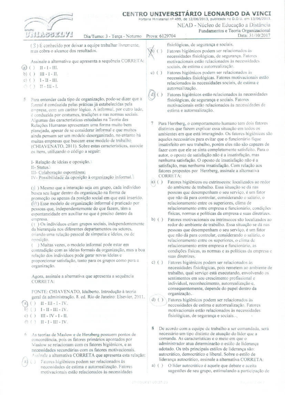 Prova Discursiva Fundamentos E Teoria Organizacional Uniasselvi
