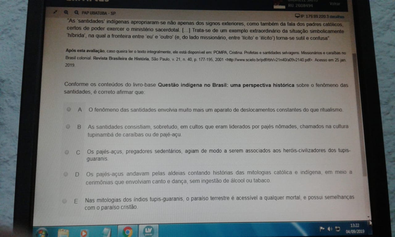 QUESTÃO INDIGENA NO BRASIL OBJETIVA E DISCURSIVA 2019 - Questão ...