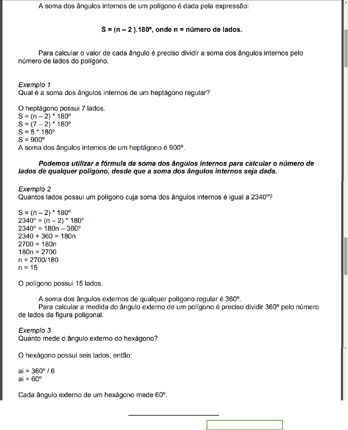 SOMA DOS ÂNGULOS INTERNOS DE UM POLÍGONO CONVEXO - EXERCÍCIOS