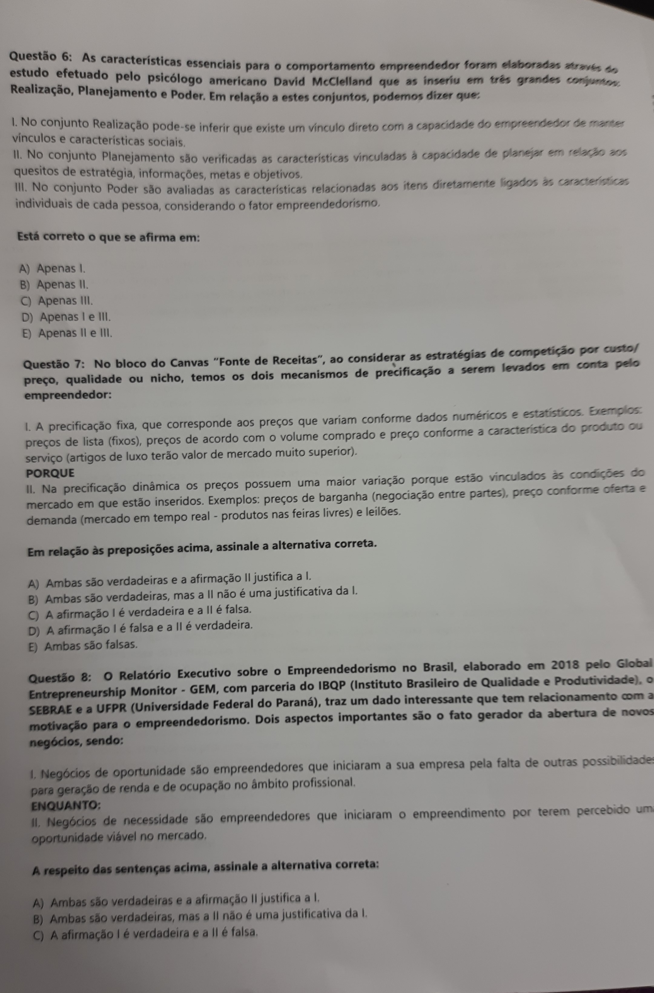 Prova Empreendedorismo E Plano De Negócios - Empreendedorismo E Plano ...