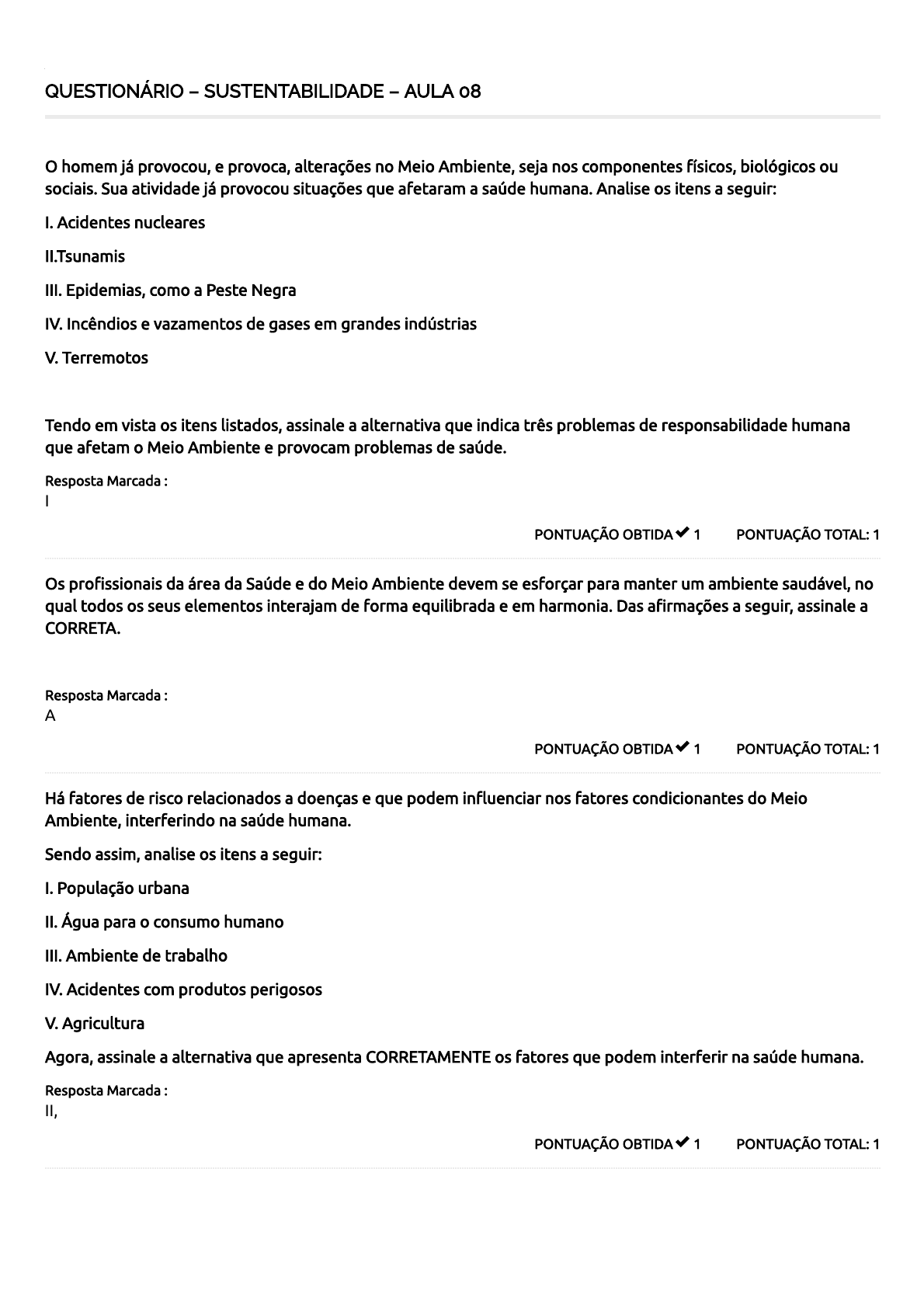 SOBRE O MEIO AMBIENTE - Questionário