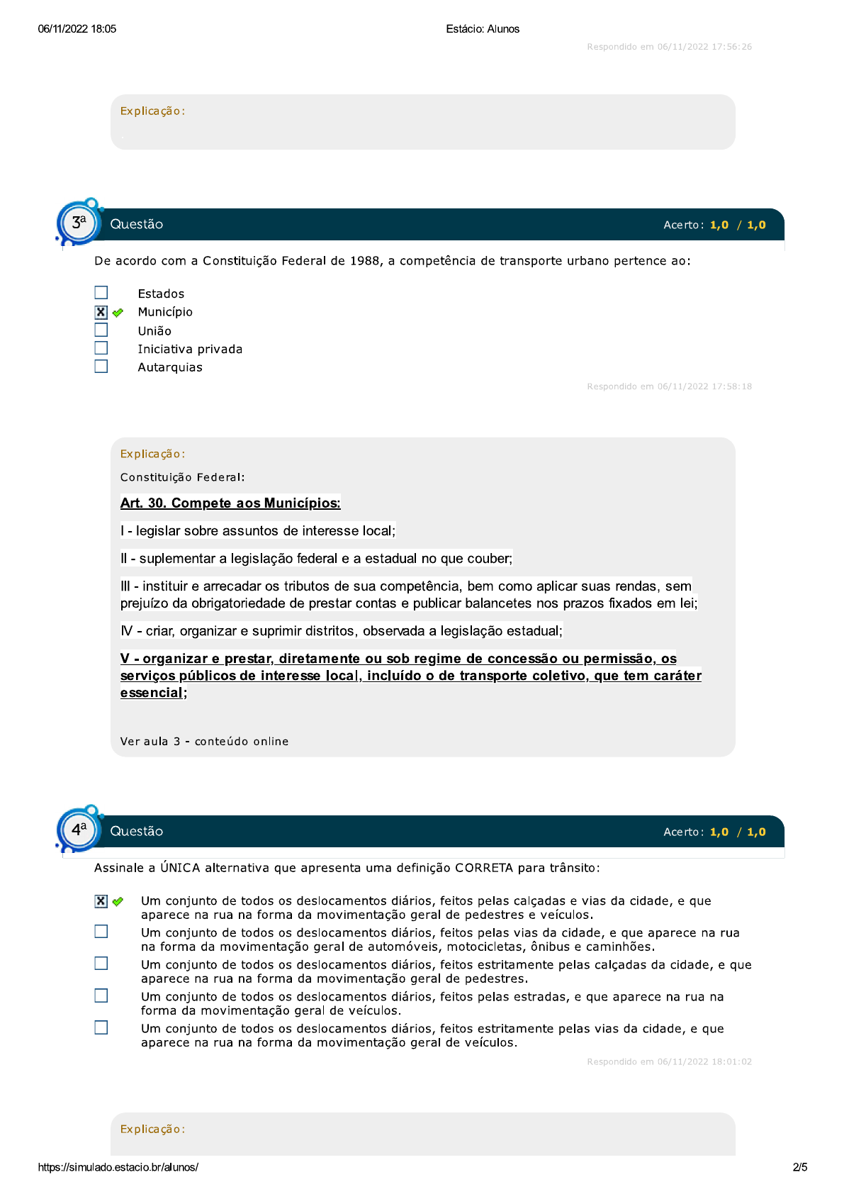 Gabarito Simulado 1 - MOBILIDADE E SISTEMAS DE TRANSPORTES - Mobilidade ...