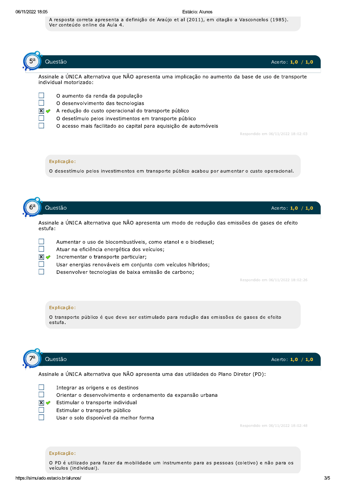 Gabarito Simulado 1 - MOBILIDADE E SISTEMAS DE TRANSPORTES - Mobilidade ...