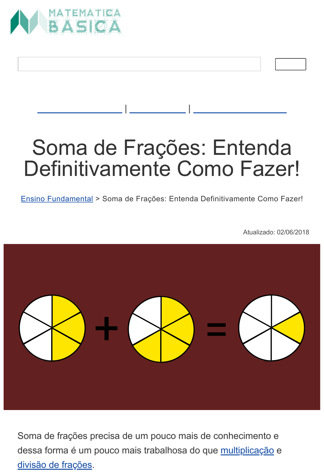 QUIZ DE MATEMÁTICA 6° ANO - Adição de Frações 