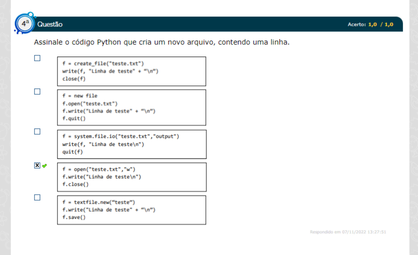 Simulado Estácio DESENVOLVIMENTO RÁPIDO DE APLICAÇÕES EM PYTHON ...