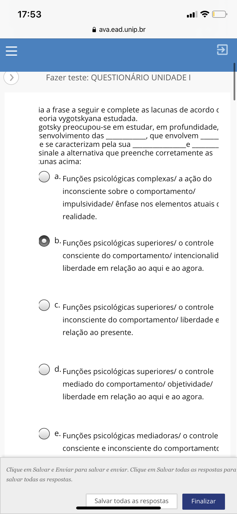 Questionário UNIP - Psicologia Sócio-interacionista