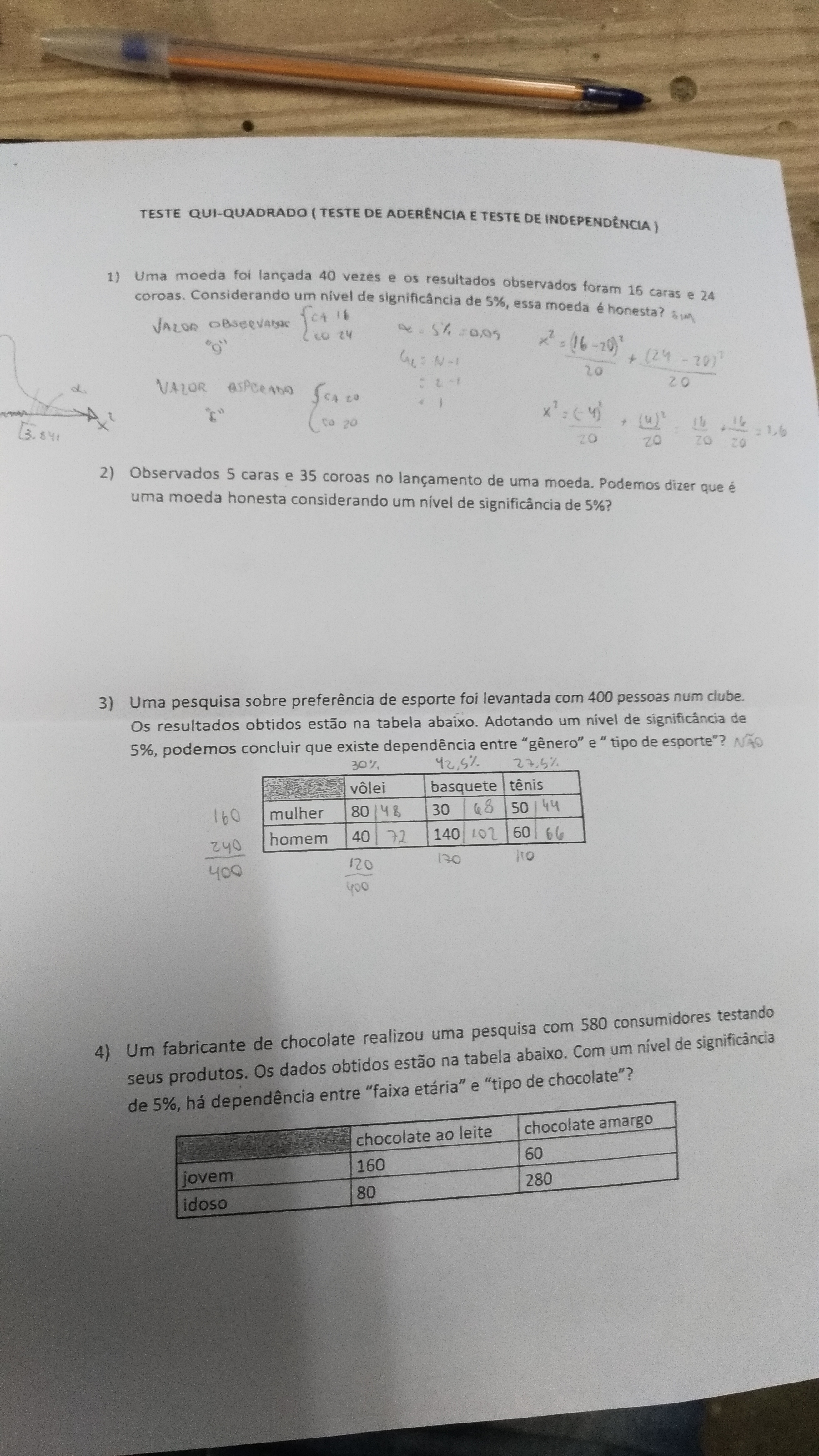 folha de exercícios de estatística indutiva Estatística Indutiva