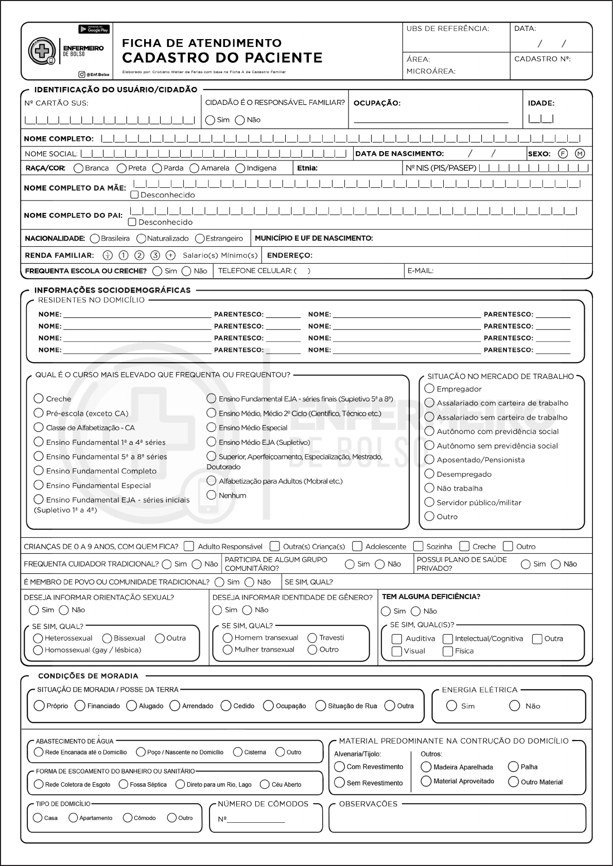 Ficha - Coleta de dados de enfermagem TIME DA ENFERMAGEM