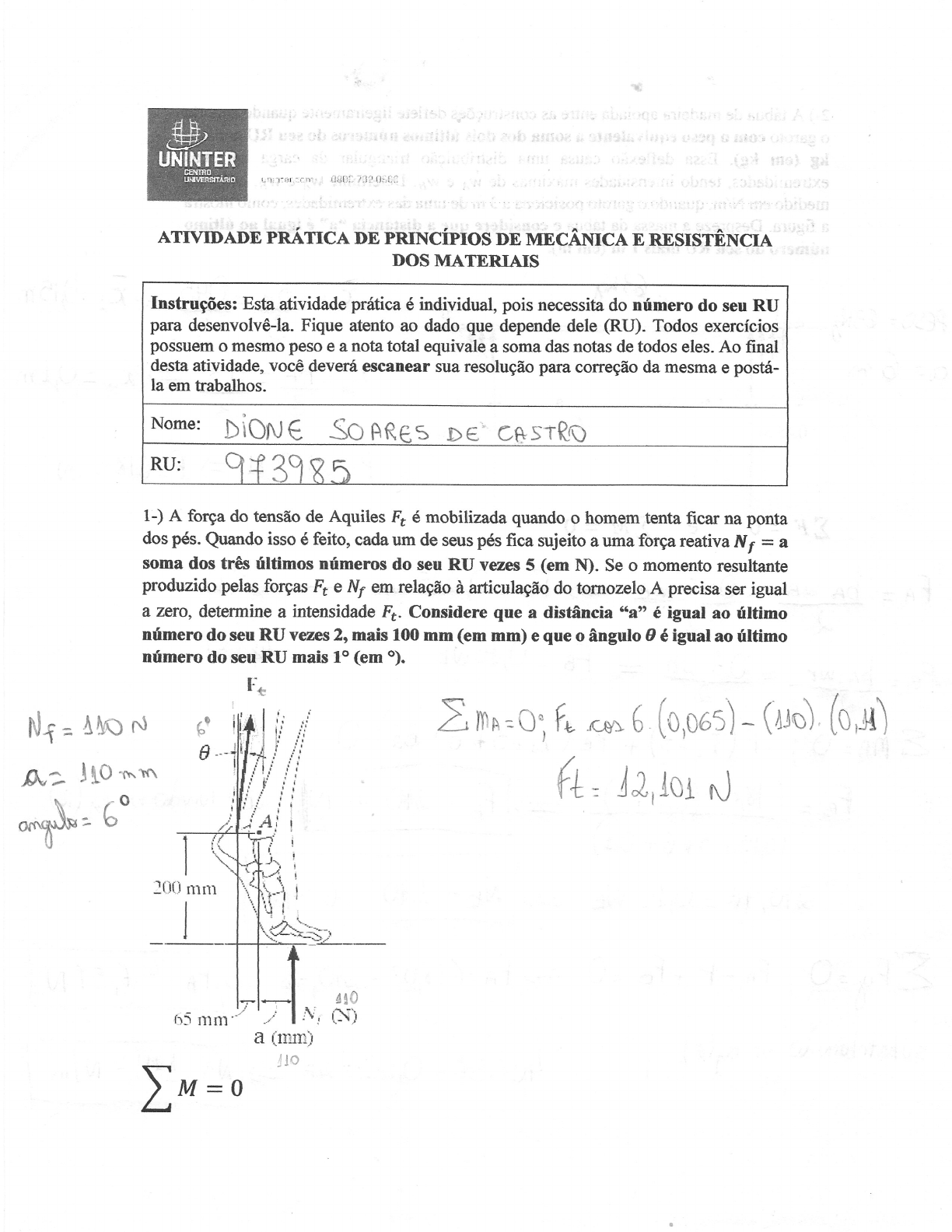 Atividade Pratica De Principios De Mecanica E Resistencia Dos Materiais