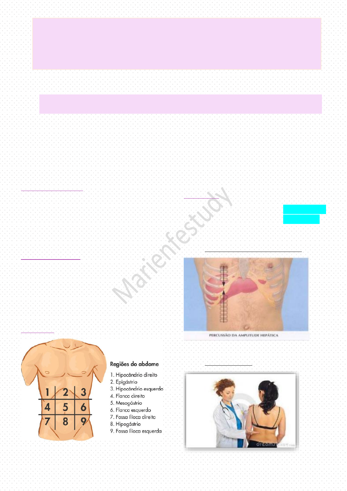 Resumo de Semiologia Abdominal: inspeção, palpação, percussão e