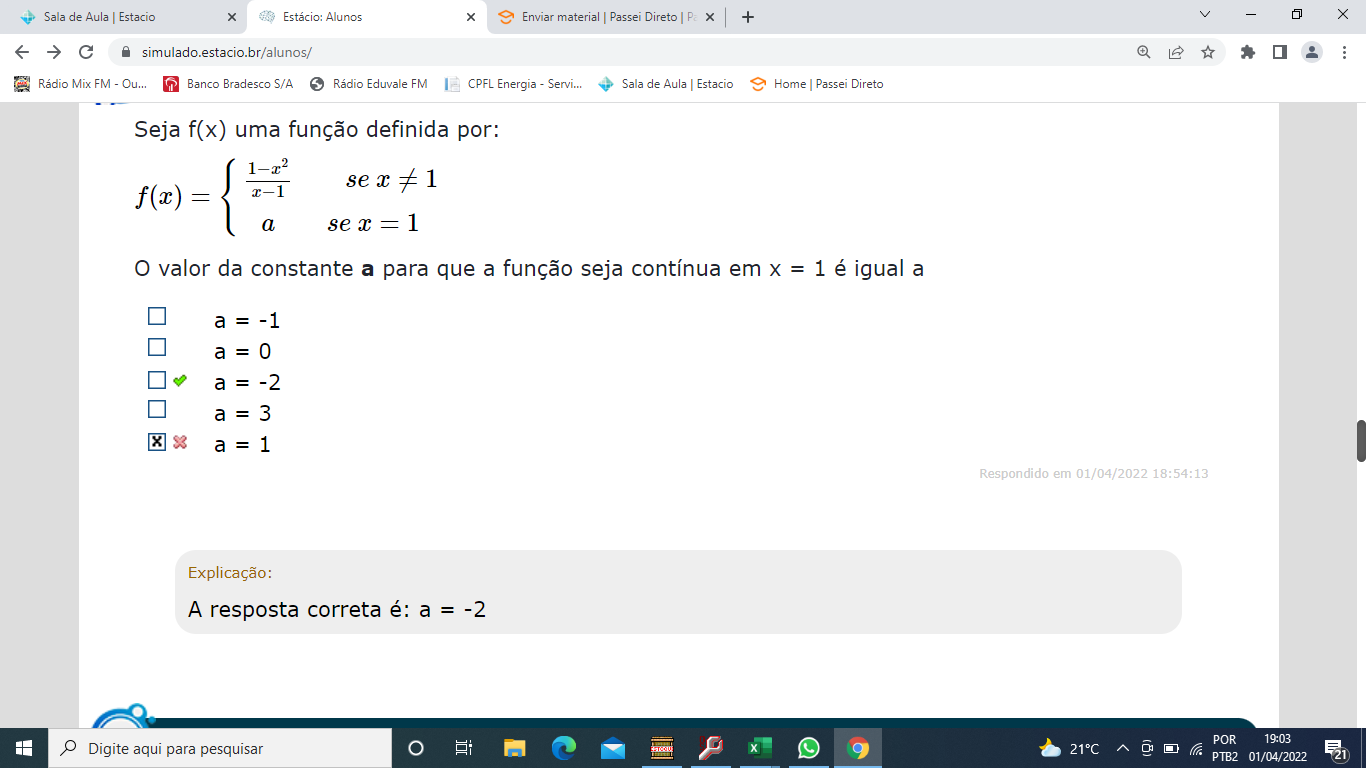 Seja F X Uma Função Definida Por F X 1 X 2 X 1 S E X 1 A S E X 1 O