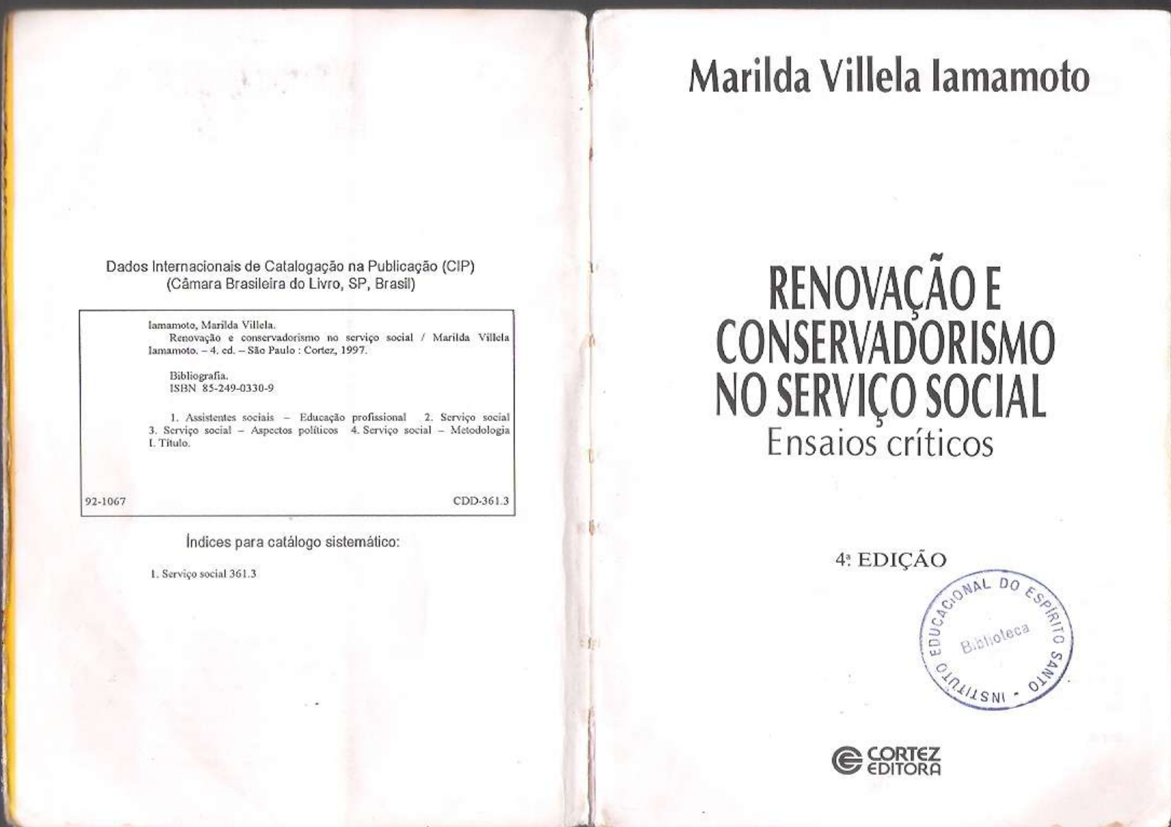 Renovação E Conservadorismo No Serviço Social Ensaios Críticos Marilda Iamamoto 7ª Edição 2598