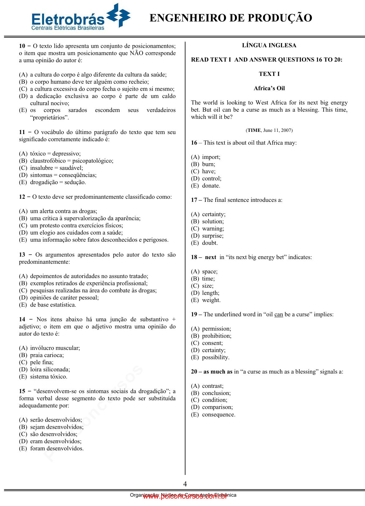 Prova ELETROBRÁS - NCEUFRJ - 2007 - para Engenheiro de Produção.pdf -  Provas de Concursos Públicos