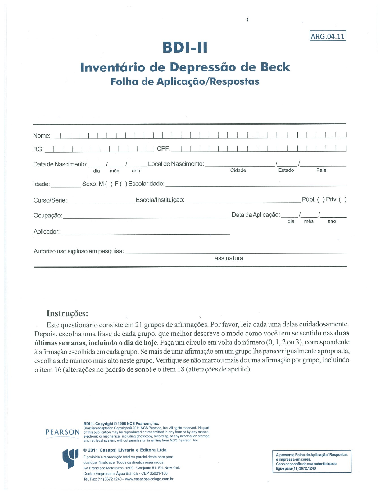 Teste de Depressão Online - Inventário de Beck (BDI-II) —