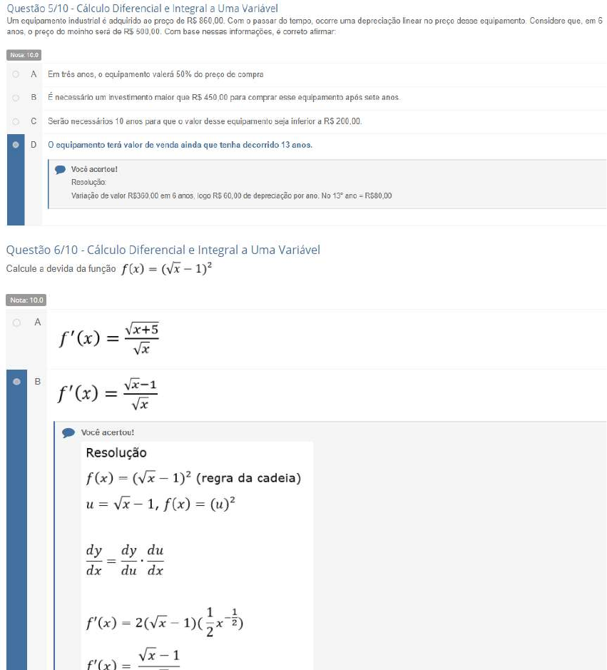 APOL e PROVA CALCULO DIFERENCIAL E INTEGRAL Cálculo Diferencial e Integral A Uma Variável