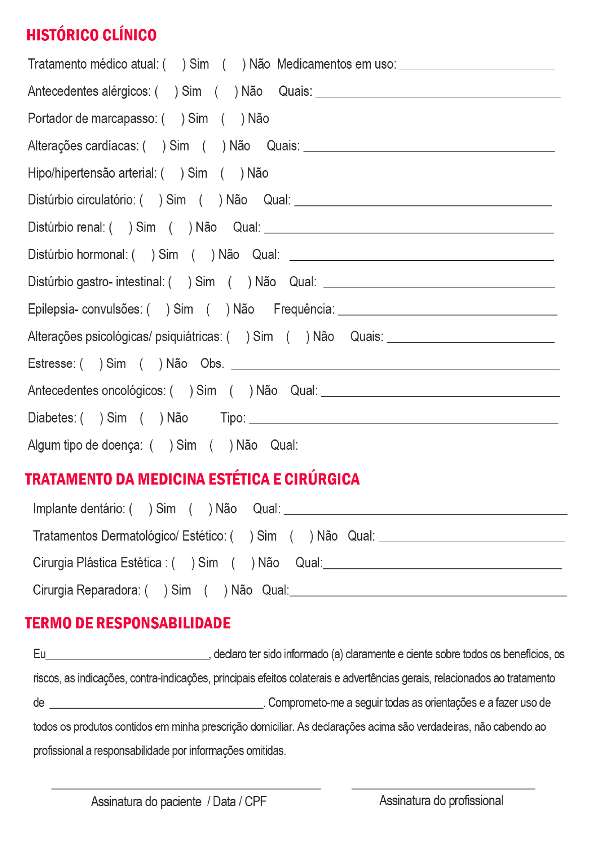 Ficha de Anamnese para Estética