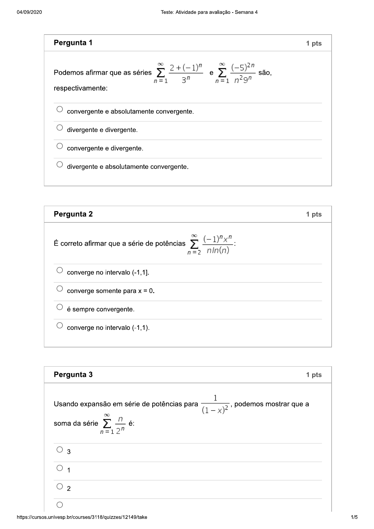 Calculo IV Semana 4 Atividade Univesp - Licenciatura Em Matemática