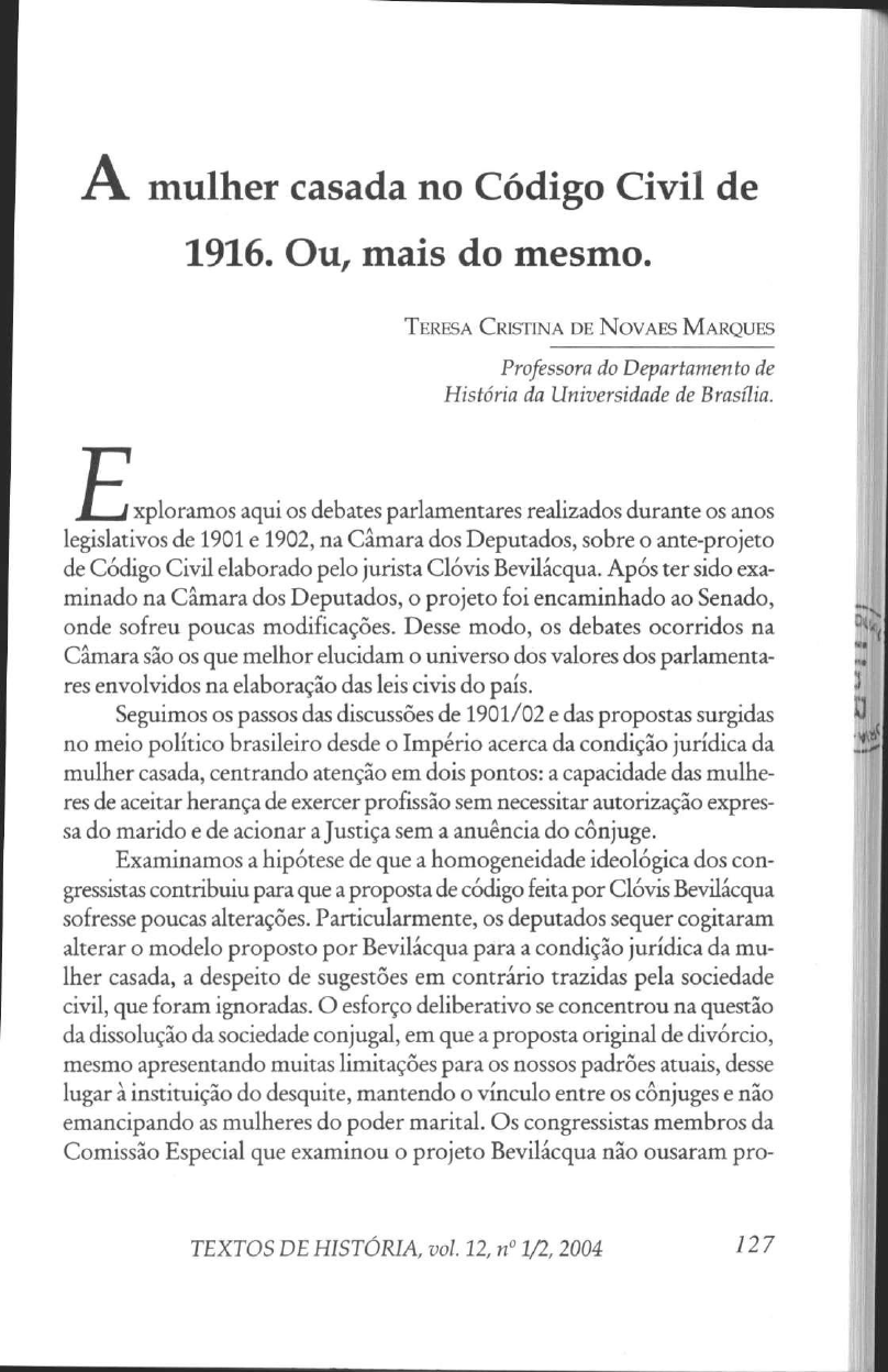 A mulher casada no CC 16 Ou, mais do mesmo Teresa Cristina - Direito Civil V