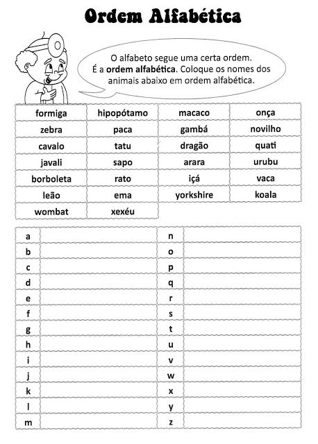 Ordem alfabética atividades - Educação Infantil