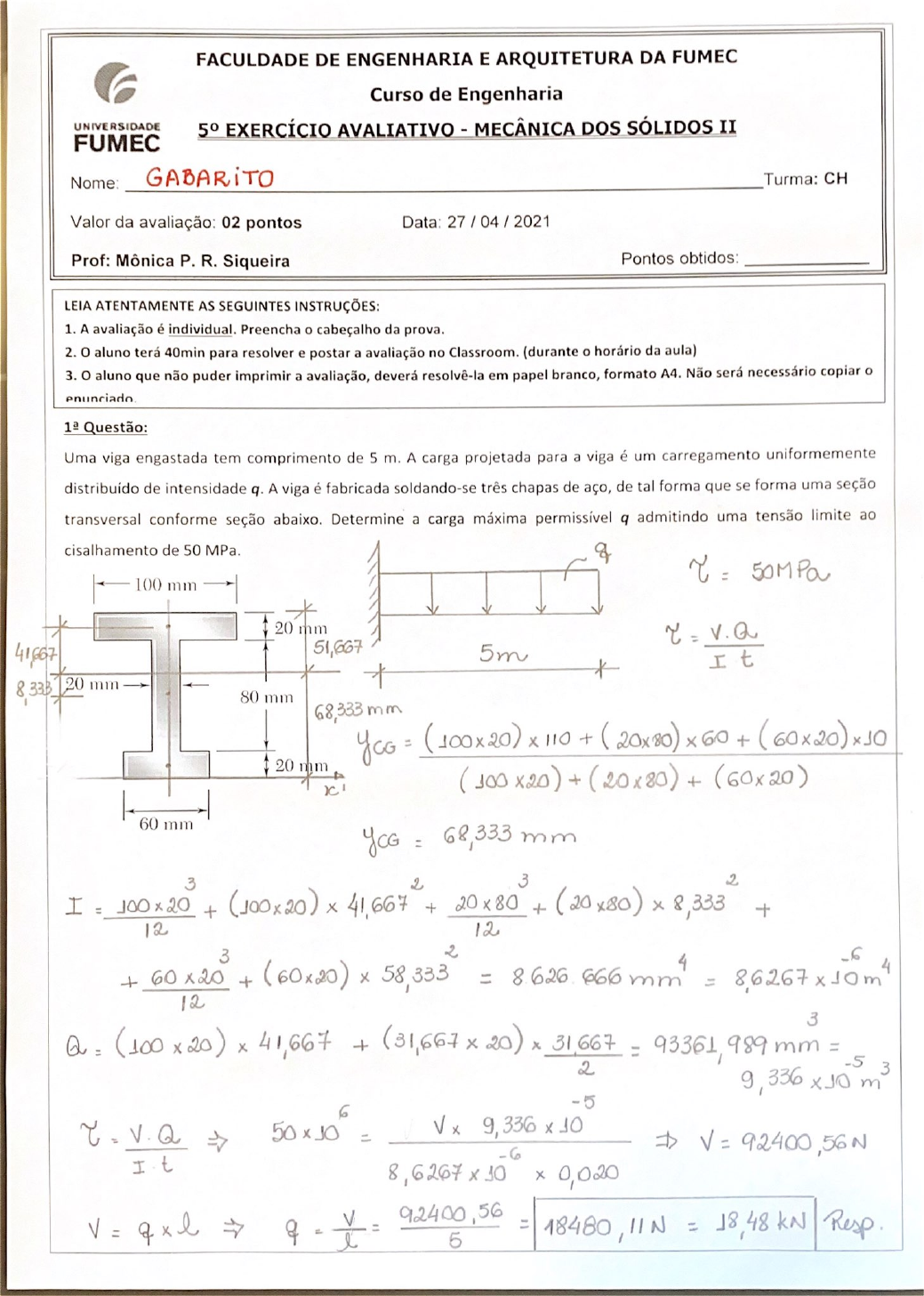 Gabarito Atividade 5 Resistência Dos Materiais Ii