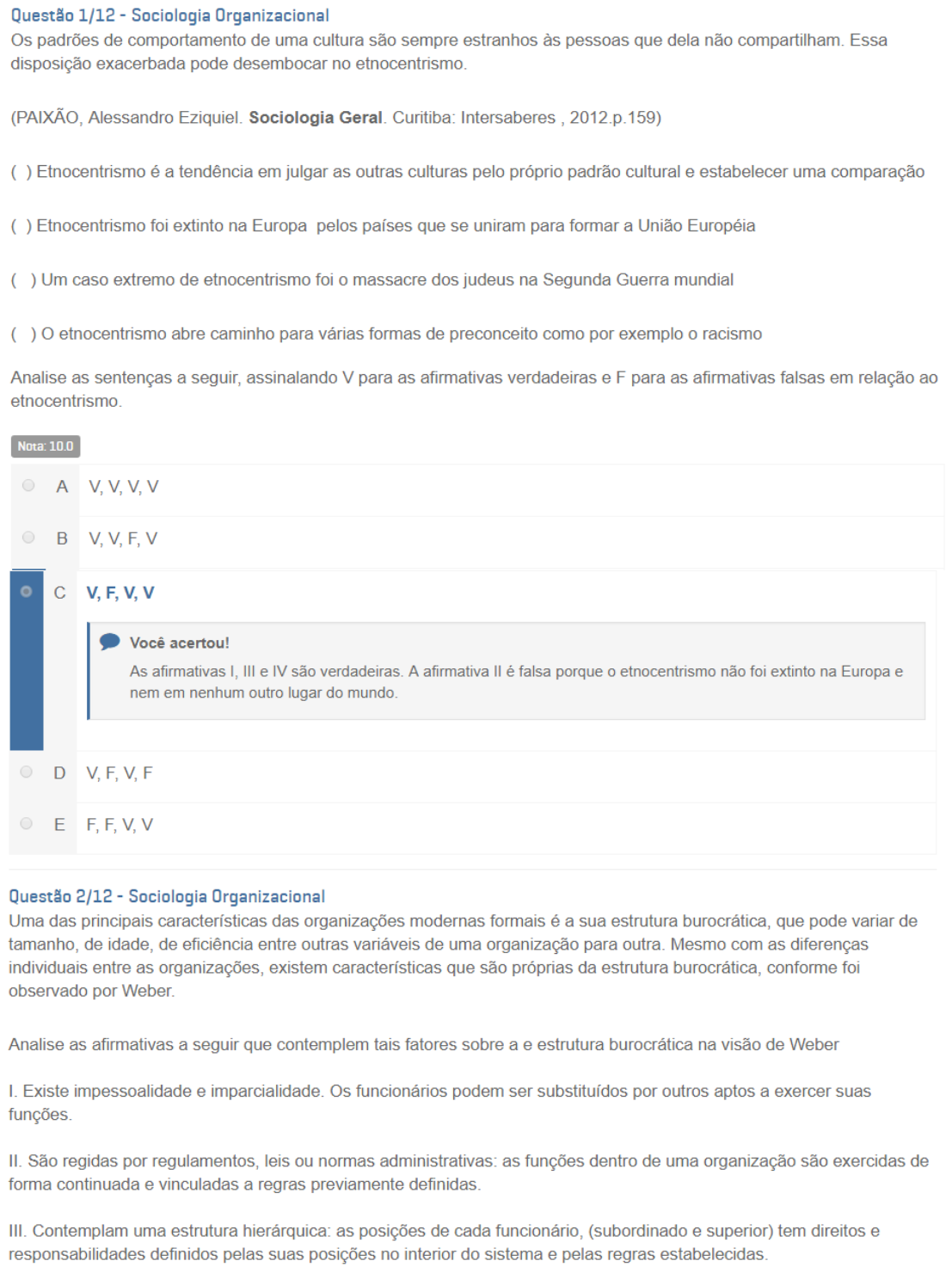 Prova Objetiva Sociologia - Sociologia Organizacional E ...