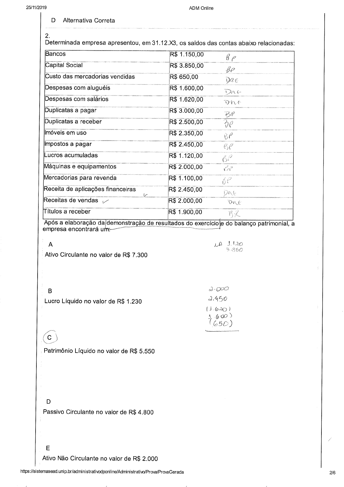 Prova NP2 Contabilidade Intermediaria - Contabilidade Intermediária