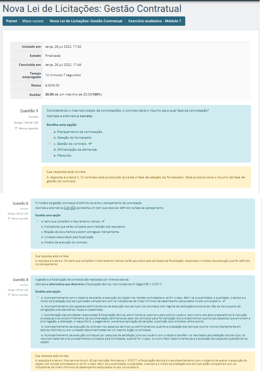 Nova Lei De Licitações Gestão Contratual EXERCÍCIO AVALIATIVO - MÓDULO ...