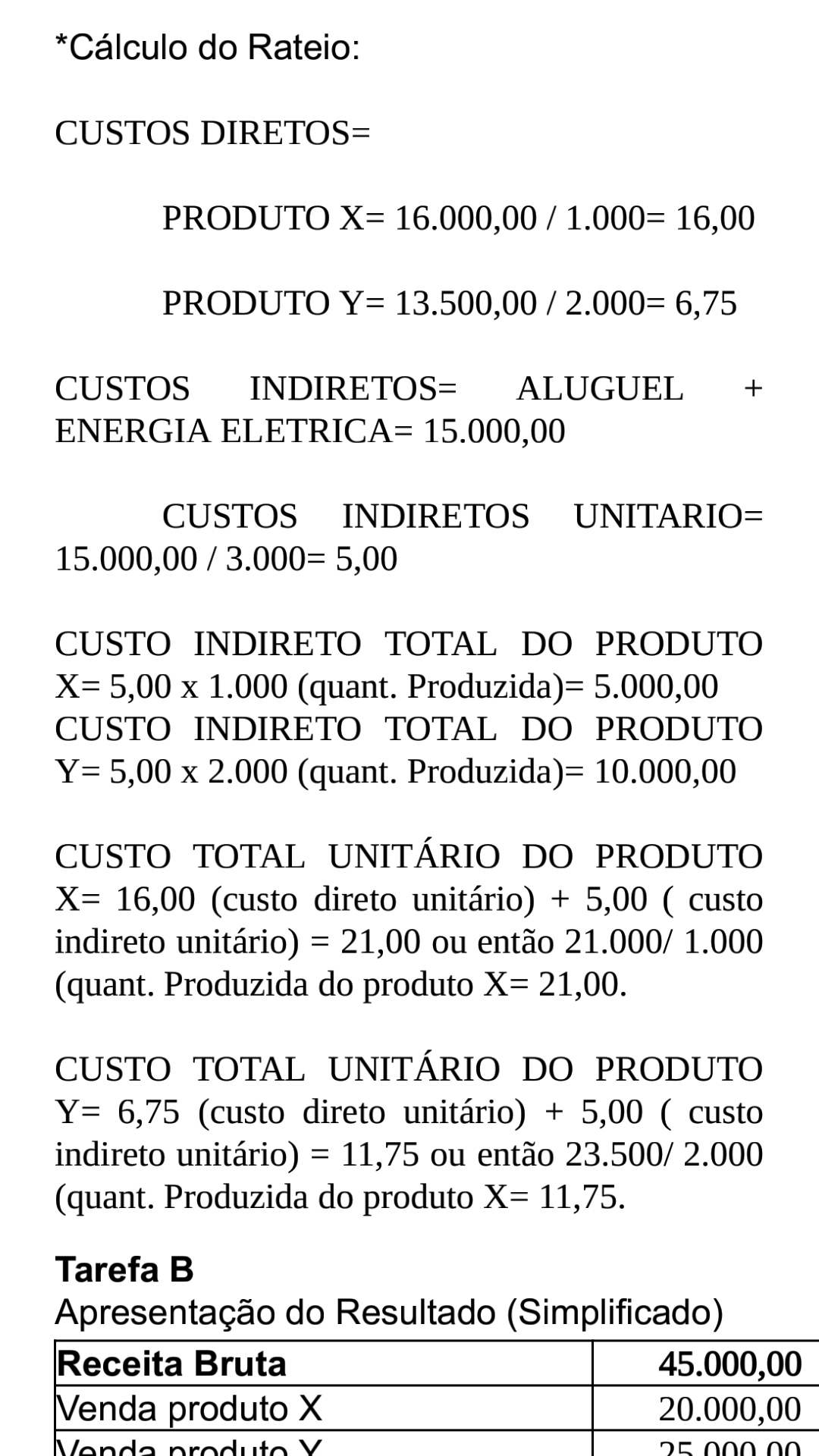 Calculo De Custeio Custo Gerencial