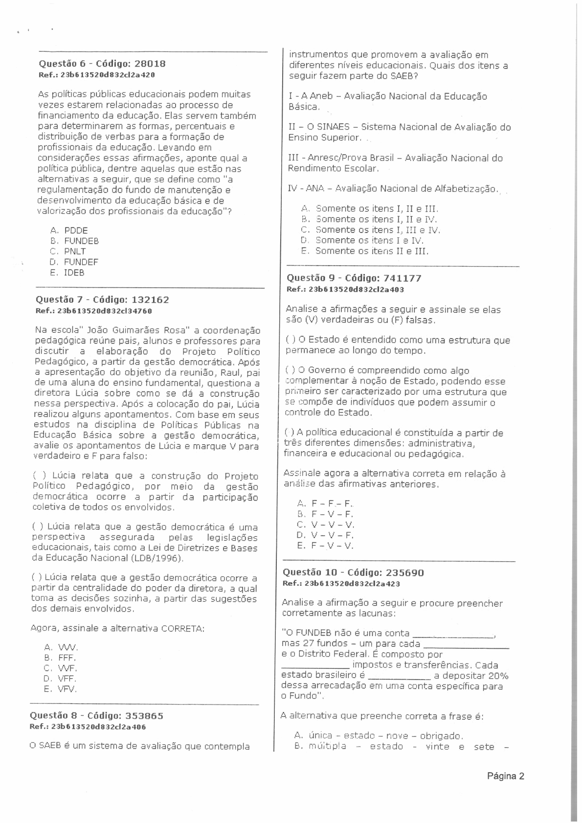 Prova Presencial 1º Chamada - Políticas Públicas Na Educação Básica