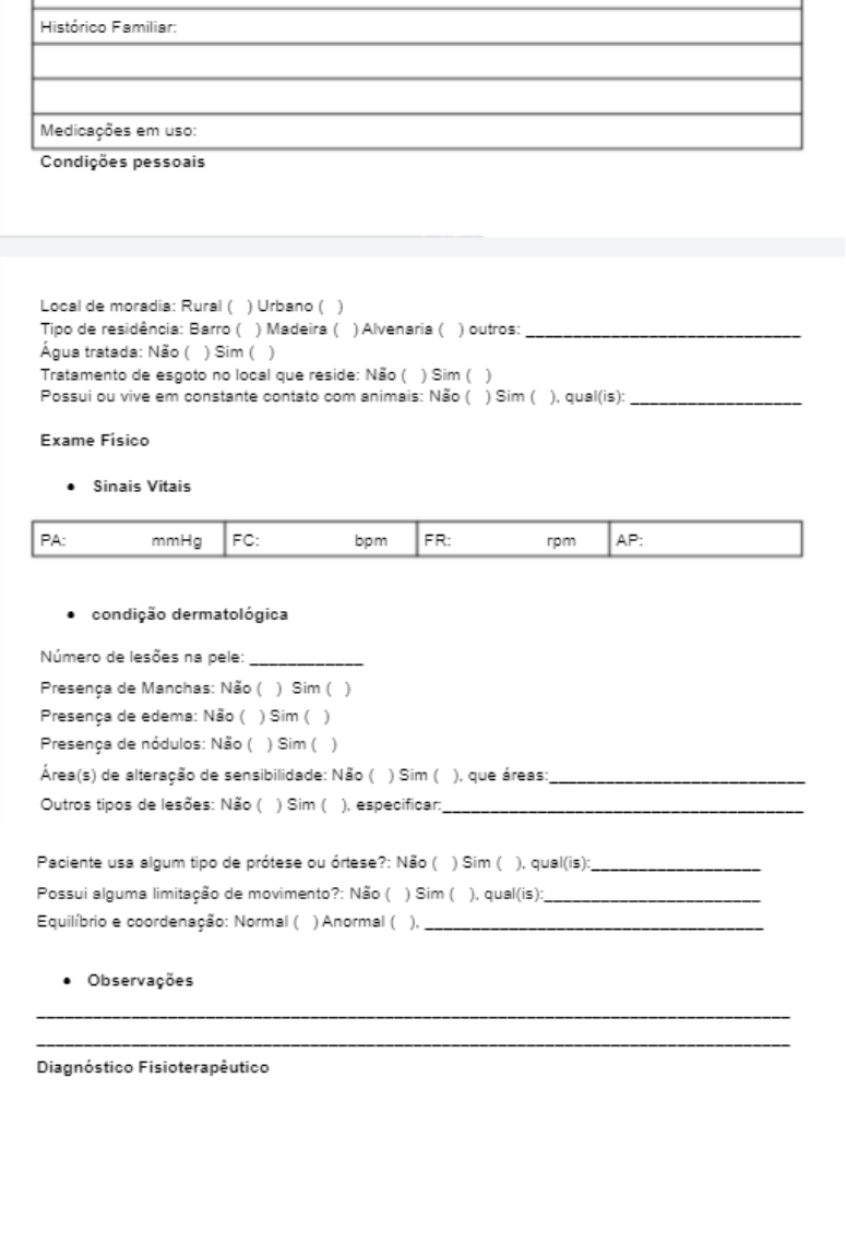 Elaboração de uma Ficha de Avaliação da Fisioterapia do Paciente na Unidade  de Terapia Intensiva – InterFISIO