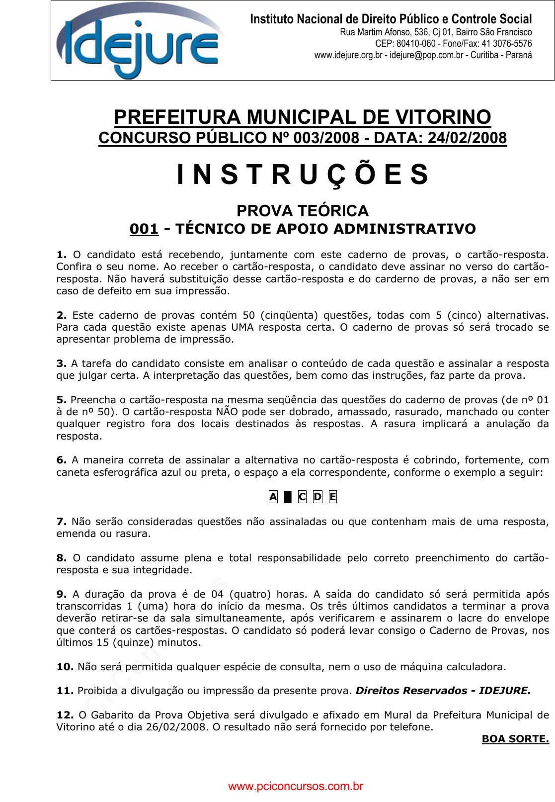 PROGUARU Resultado da Prova Objetiva do Concurso 01/2011 A