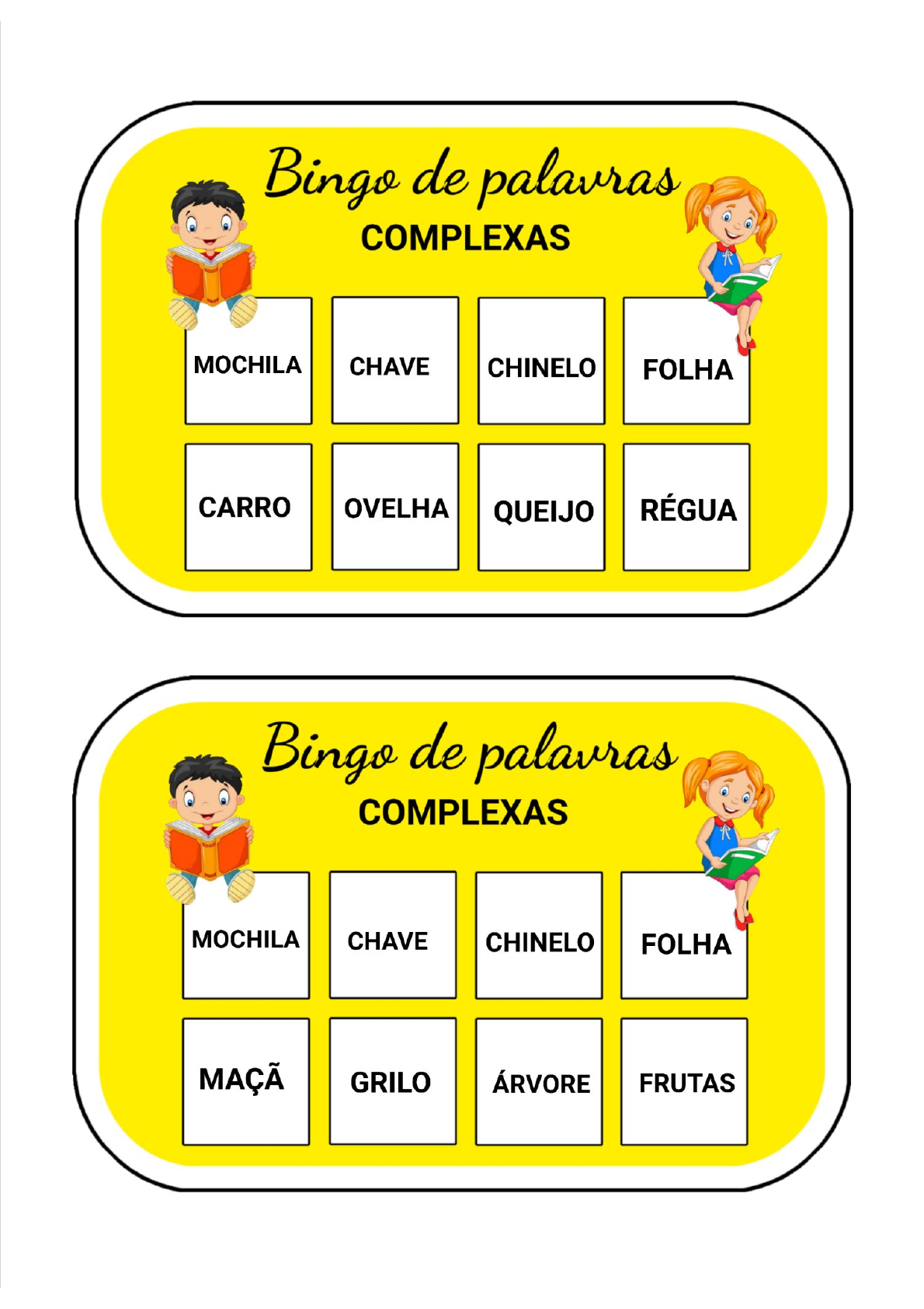 Bingo de palavras simples