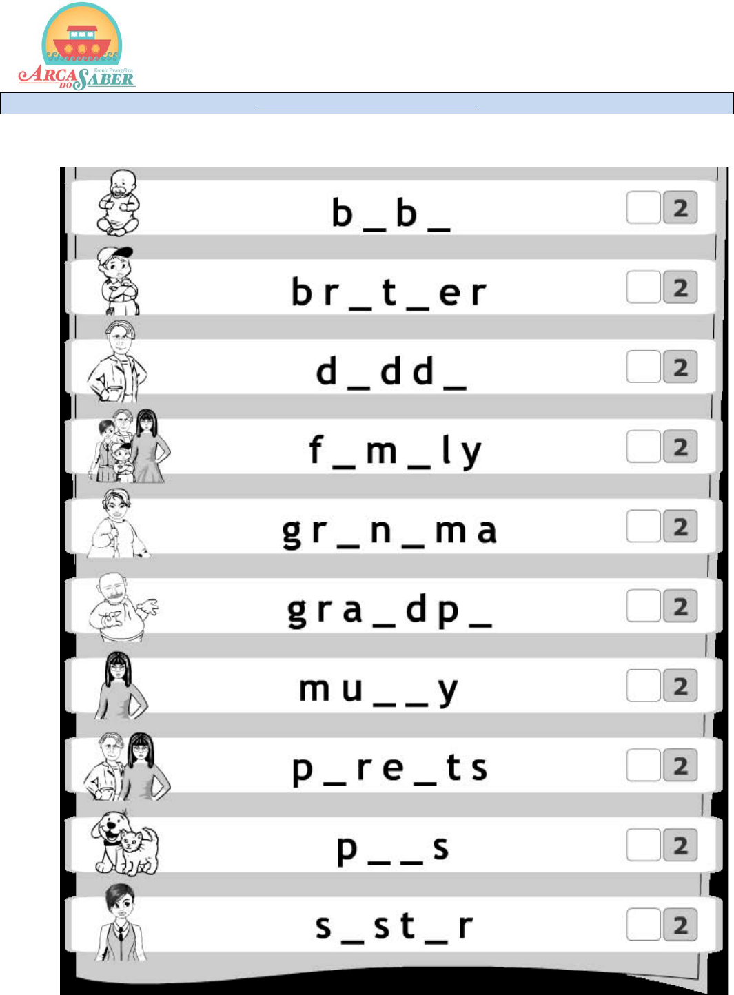 Prova de Ingles 4 Ano