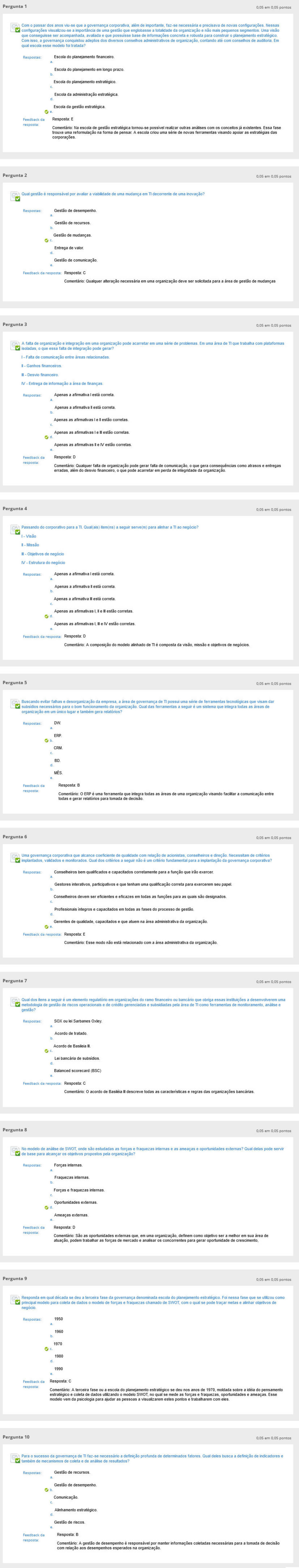 Questionário em Governança Corporativa - Governança Corporativa