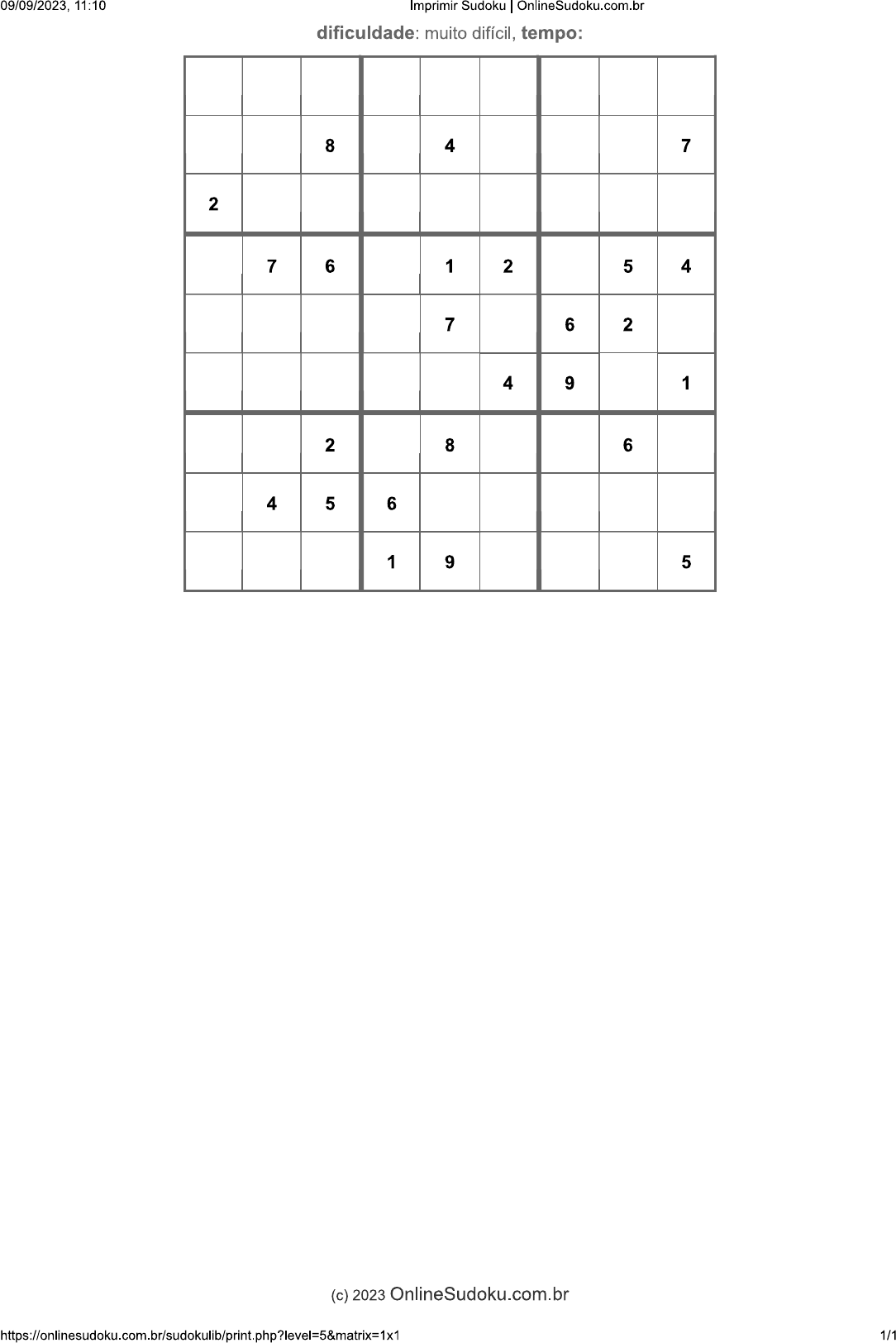 sudoku muito difícil 1x1 - Matemática