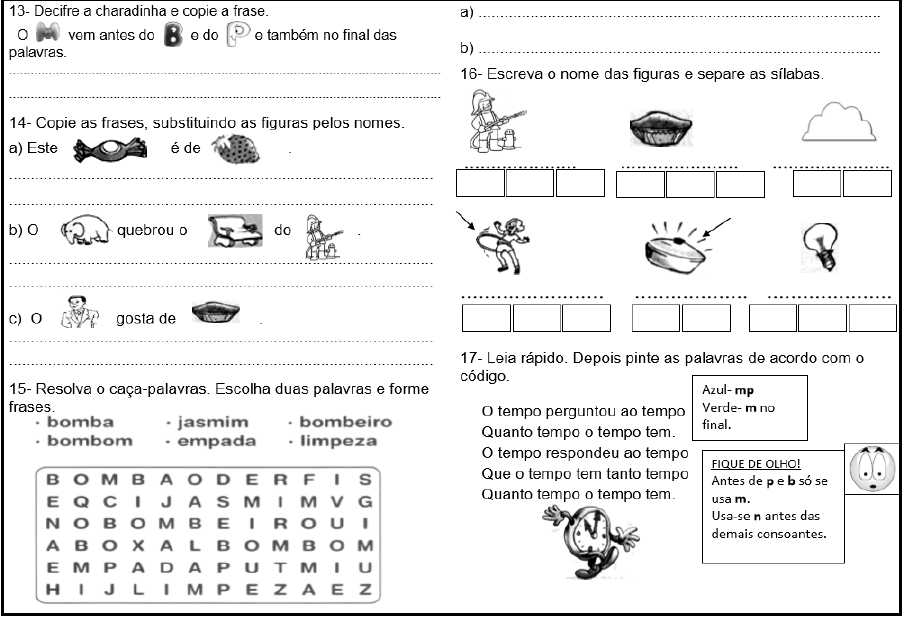 M antes de p e b Alfabetização