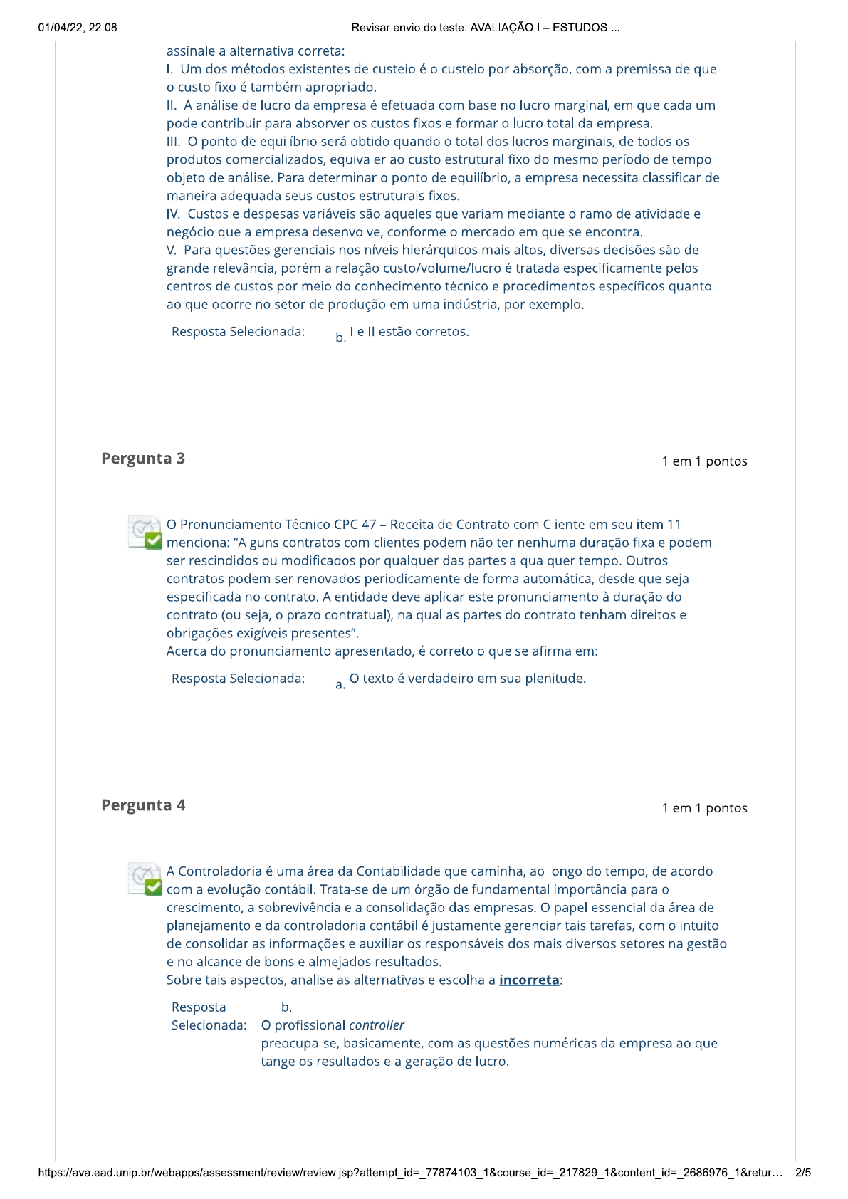 Avaliação Respondida - Estudos Disciplinares XI Unip