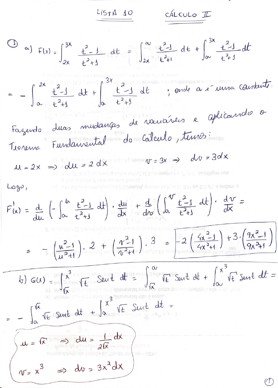 Lista 10 Cálculo Ii Gabarito Cálculo Ii