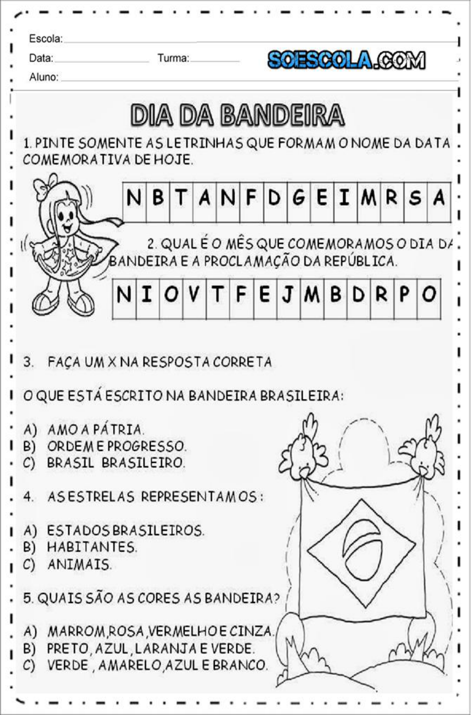 Atividades de leitura, interpretação e caça sobre o Dia da Bandeira ...