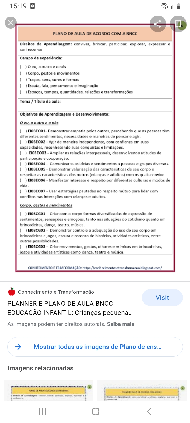 Modelo Plano De Aula Educação Infantil - Pedagogia