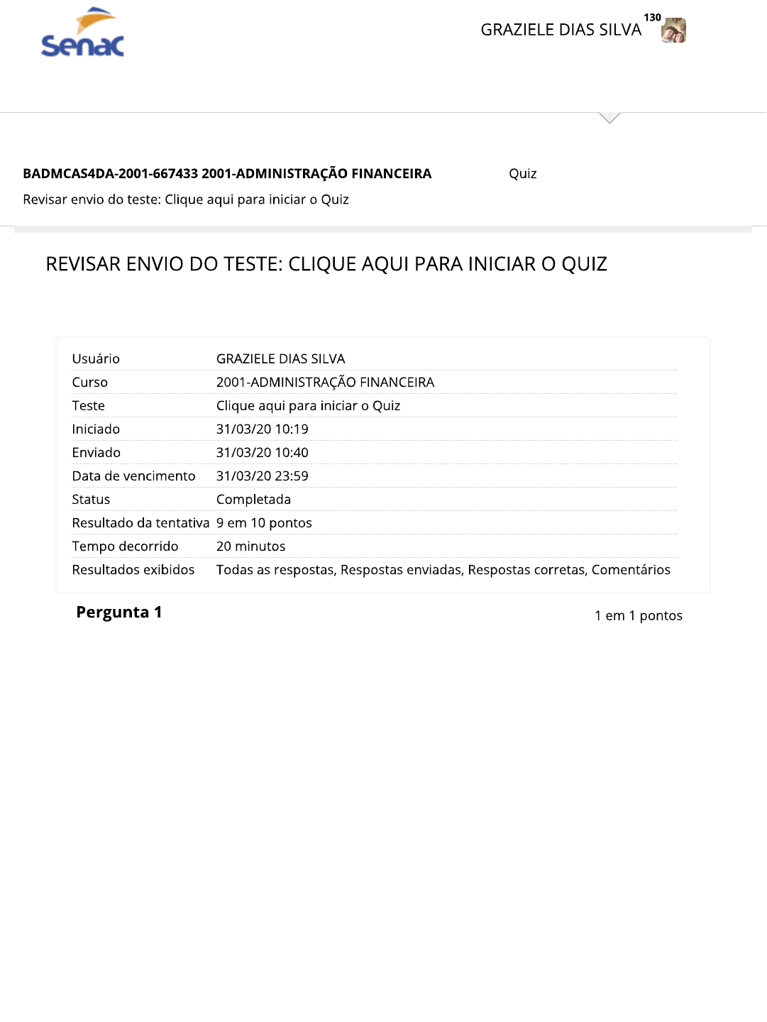 QUIZ MATEMÁTICA - SENAC