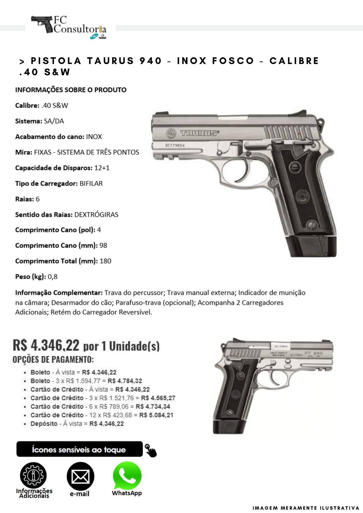 PISTOLA TAURUS .380 938 INOX - Conarmas