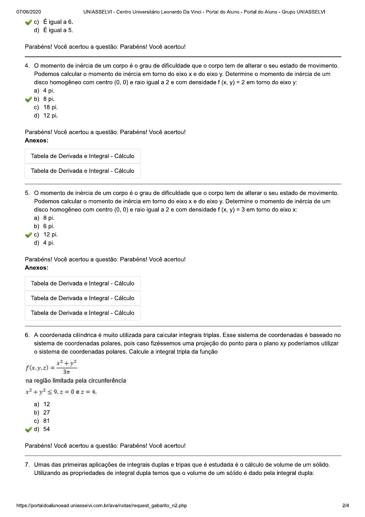 AvaliaÇÃo I Cálculo Diferencial E Integral Iii Mad105 Cálculo Iii